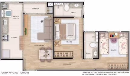 Apartamento para Venda - 56.77m², 2 dormitórios, sendo 1 suites, 1 vaga - Camaquã