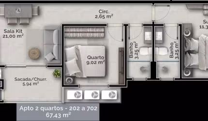 2 quartos na Planta