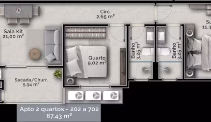 2 quartos na Planta