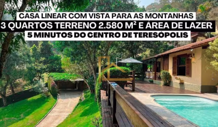 Casa linear com 3 quartos com suíte e terreno de 2.580 m² e Lazer privativo perto do centro de Teresópolis!