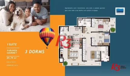 Apartamento com 3 dormitórios à venda, 89 m² por R$ 1.116.000,00 - Encruzilhada - Santos/SP