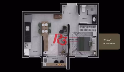 Apartamento com 1 dormitório à venda, 33 m² por R$ 290.000 - Macuco - Santos/SP