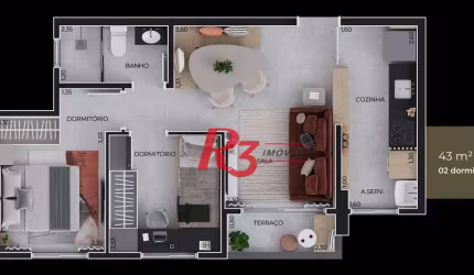 Apartamento com 2 dormitórios à venda, 43 m² por R$ 350.000 - Macuco - Santos/SP