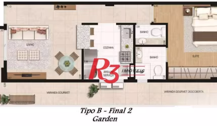 Apartamento Garden com 1 dormitório à venda, 58 m² por R$ 740.000,00 - Boqueirão - Santos/SP