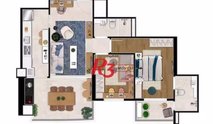 Apartamento com 2 dormitórios à venda, 82 m² por R$ 1.087. - Aparecida - Santos/SP