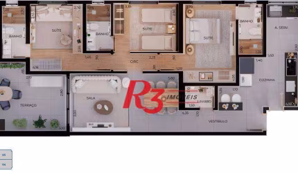 Apartamento com 3 dormitórios à venda, 124 m² por R$ 1.622.303 - Boqueirão - Santos/SP