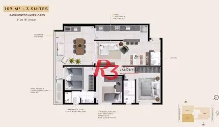 Apartamento com 2 dormitórios à venda, 107 m² por R$ 1.349.476,31 - Boqueirão - Santos/SP