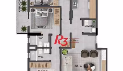 Apartamento com 3 dormitórios à venda, 150 m² por R$ 2.321.439 - Aparecida - Santos/SP