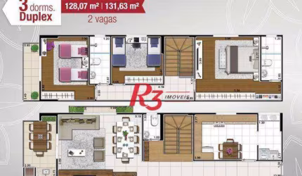 Apartamento Duplex com 3 dormitórios à venda, 128 m² por R$ 959.000 - Marapé - Santos/SP