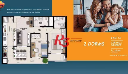 Apartamento com 2 dormitórios à venda, 72 m² por R$ 793.081 - Encruzilhada - Santos/SP
