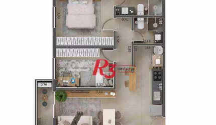 Apartamento com 2 dormitórios à venda, 56 m² por R$ 548409 - Macuco - Santos/SP