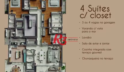 Apartamento com 4 dormitórios à venda, 295 m² por R$ 5.320.000,00 - Ponta da Praia - Santos/SP