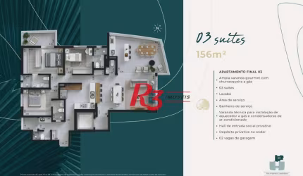 Apartamento com 3 dormitórios à venda, 156 m² por R$ 2.165.373 - Ponta da Praia - Santos/SP