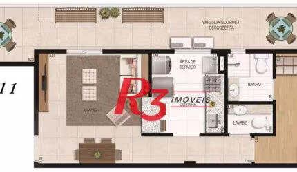 Apartamento Garden com 1 dormitório à venda, 70 m² por R$ 690.000,00 - Boqueirão - Santos/SP