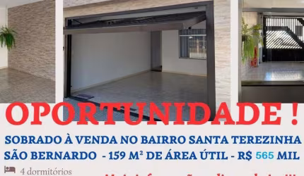 Sobrado para Venda em São Bernardo do Campo, Santa Terezinha, 4 dormitórios, 2 banheiros, 2 vagas