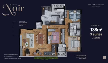 TORRE NOIR – Apto Leal Moreira com 2 Vagas e Área de Lazer Completa