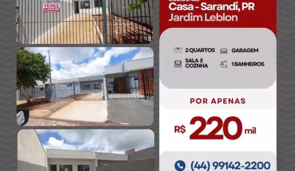 Casa 2 dormitórios para Venda em Sarandi, Jardim Leblon, 2 dormitórios, 1 banheiro