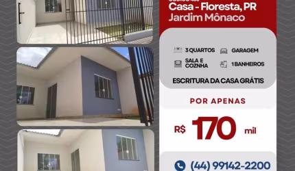 Casa 3 dormitórios para Venda em Floresta, Jd Mônaco, 3 dormitórios, 1 banheiro, 1 vaga