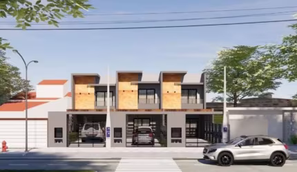 Sobrado geminado com fachada moderna, design elegante no bairro Aventureiro!