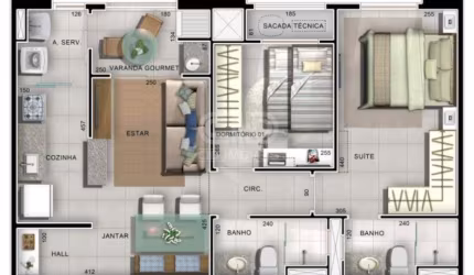 Apartamento com dois quartos no Edifício Villagio Calábria