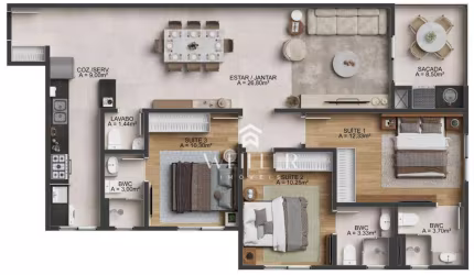 Apartamento com 3 dormitórios à venda, 107 m² por R$ 1.263.295,00 - Fazenda - Itajaí/SC
