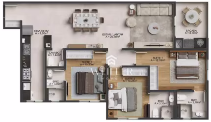 Apartamento com 3 dormitórios à venda, 107 m² por R$ 1.268.960,00 - Fazenda - Itajaí/SC