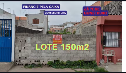 Lote 150m2 / Financia pela Caixa frente Rua Mário bochetti (ao lado direito do n° 1107) * 5x30 (150m2) CEP 08690-265  * R$ 165.000 * Somente à vista ou financiamento bancário