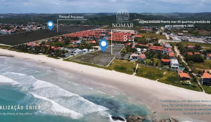 Apartamento 02 quartos, frente mar pé na areia em carneiros