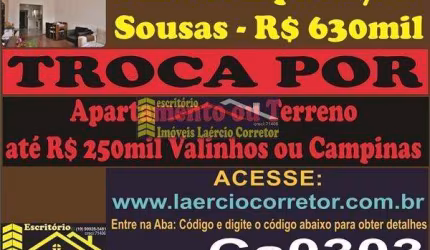 Casa para Venda em Campinas, Jardim Atibaia (Sousas), 3 dormitórios, 1 suíte, 2 banheiros, 2 vagas