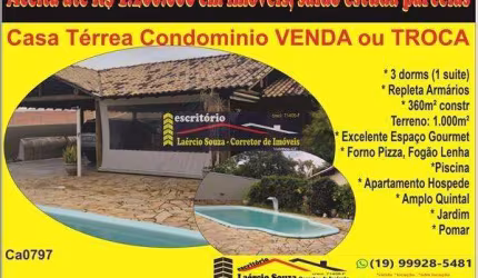 Casa Condominio Venda em Valinhos SP, R$ 1.500.000 Aceita até R$ 1.200.000 em imóveis na região metropolitana Campinas