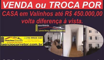 Apartamento Venda em Valinhos SP, Morada Dos Pinheiros 2 dorms, 64m²au, 1 vaga - R$ 280mil ou Troca Por casa até R$ 450mil em Valinhos SP, volta diferença dinheiro
