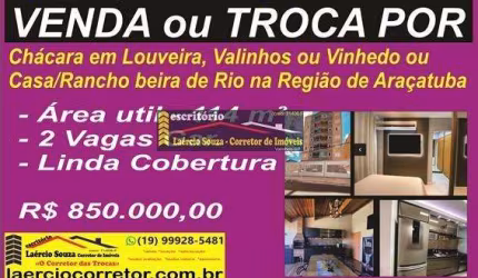 Apartamento Cobertura à Venda em Valinhos SP, com 114m²AU, 3 doms (1 suite), 2 vagas, repleto armários, espaço gourmet - R$ 850mil  Venda ou Troca Descrição no anuncio