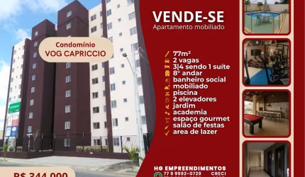 VENDO, LINDO APARTAMENTO 3/4 MOBILIADO - VOG CAPRICCIO - BOA VISTA, VITÓRIA DA CONQUISTA - BA