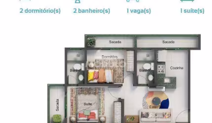 APARTAMENTO à venda, 2 quartos, 1 suíte, 1 vaga, Santa Mônica - Uberlândia/MG