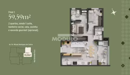 APARTAMENTO à venda, 2 quartos, 1 suíte, 2 vagas, Santa Mônica - Uberlândia/MG