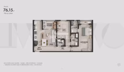 APARTAMENTO à venda, 2 quartos, 2 suítes, 1 vaga, JARDIM KARAIBA - Uberlândia/MG