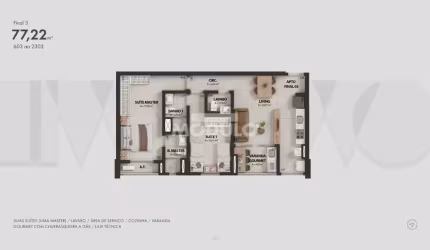 APARTAMENTO à venda, 2 quartos, 2 suítes, 1 vaga, JARDIM KARAIBA - Uberlândia/MG