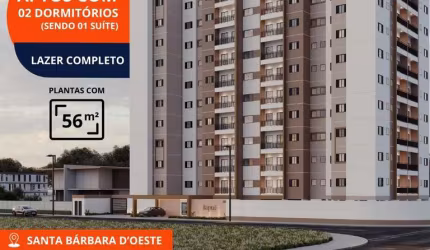 Imperdível: Apartamento à venda em Santa Bárbara do Oeste - SP, Jardim Itapuã, 2 quartos, 1 suíte, 2 salas, 2 banheiros, 1 vaga, 56m².