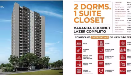 Apartamento à venda em Campinas-SP, São Bernardo: 2 quartos, 1 suíte, 2 salas, 2 banheiros, vaga de garagem - 56,67 m².