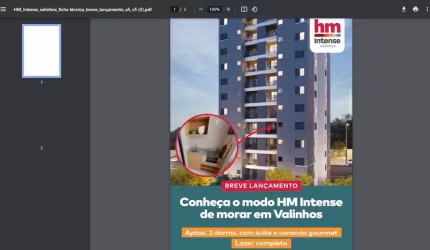HM Intense Aptos 53,79m2 2 Dorms 1 Suíte, Sala, Cozinha, Banheiro, Varanda Gourmet, Lazer completo