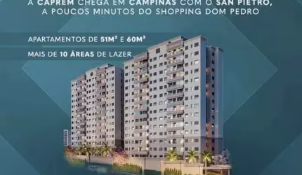Lançamento San Pietro Aptos 2 e 3 Dorms 51,7 e 60m2 Sala, Cozinha, Banheiro,1 e 2 Vagas, Lazer Completo