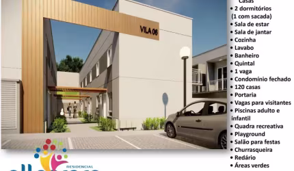 Residencial Allegrare, Casas Sobrados de 59m2 a 82m2, 2 Dormitórios, 1 Vaga de Garagem,Área de Lazer Completa, Portaria,Vagas de Visitantes