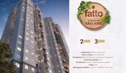 Torres de São Jose Aptos 2 e 3 Dorms C/Suíte 57 a 138m2,Sala,Cozinha,Banheiro,1 e 2 Vagas Descobertas e Cobertas