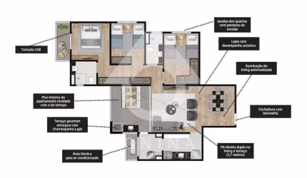 Open View Horto - Jundiaí com 97 m2 - Contra-piso - Andar Alto