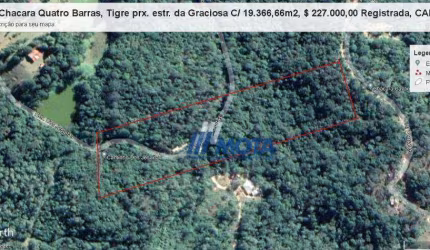 Área para Chacara Quatro Barras , Tigre próximo estrada da Graciosa Com 19.366,66m2 por apenas R$ 227.000,00 Registrada Com CAR, CCIR, ITR