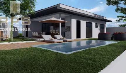 Casa no Terras de Atibaia II Alto Padrão Casa Terrea 209m² Terreno com 475m², 3 suítes com closet , Sala ampla c/ pé direito duplo. Depósito externo.