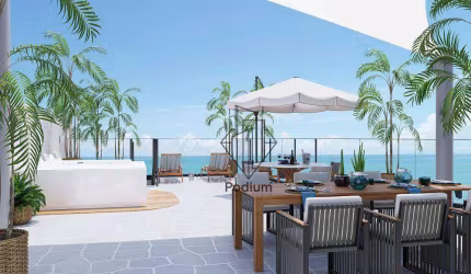 Flats Studio térreo com área privativa a beira mar da praia de Intermares - FL0546