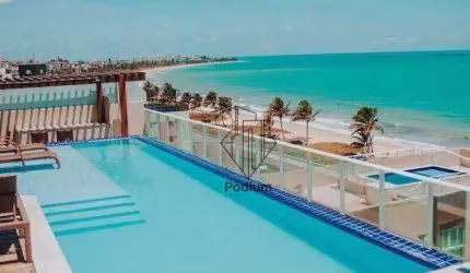 Flat mobiliado com varanda / sacada e vista lateral para o mar a 100m da praia de Intermares - FL0568
