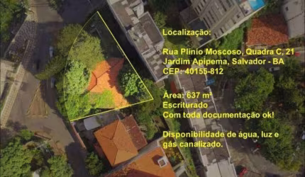 Lote/Terreno para venda possui 637 metros quadrados em Jardim Apipema - Salvador - BA