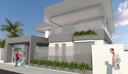 Vendo um terreno de 400m² plano com a construção de uma casa inacabada. O projeto é lindo, mas pode ser modificado. A localização é ótima!